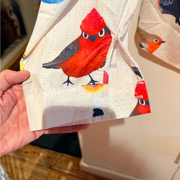 Bird Print Long-Sleeve Shirt - White with Multicolor Birds - Picture 6 of 12